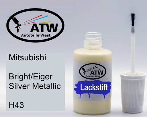 Mitsubishi, Bright/Eiger Silver Metallic, H43: 20ml Lackstift, von ATW Autoteile West.